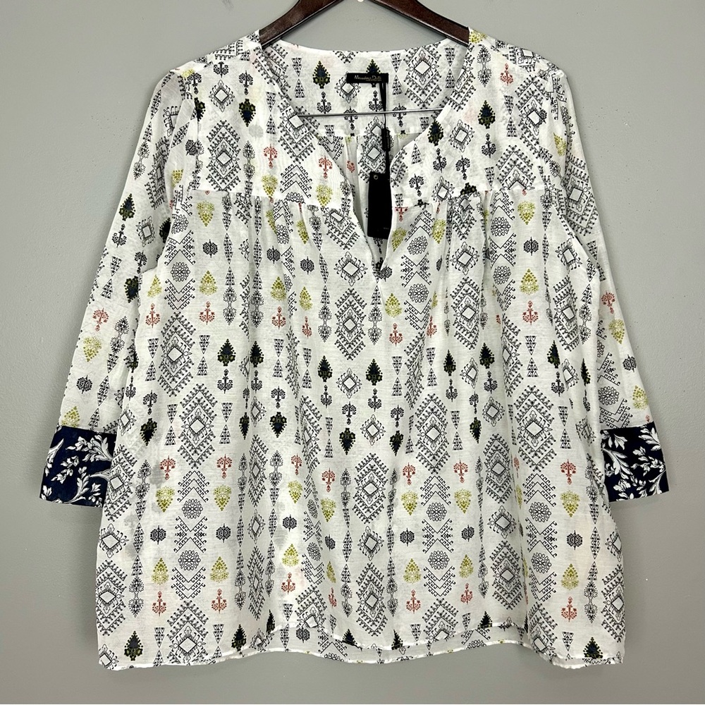 Massimo Dutti Silk Blend Blouse Women’s Size 12 Tribal Lightweight Peasant Boho